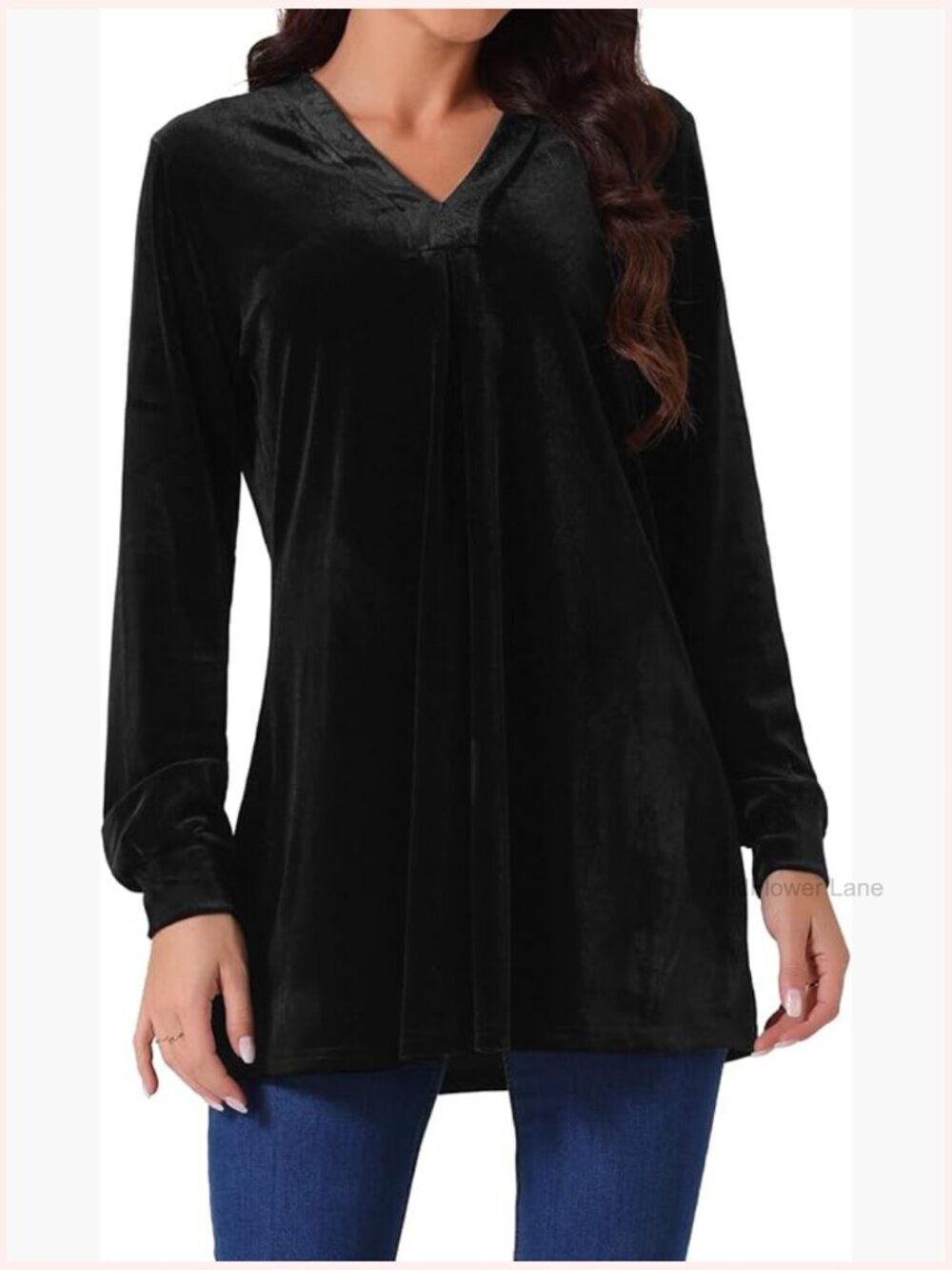 Women's Velvet Tunic Top V Neck Long Sleeve Casual Loose Blouse